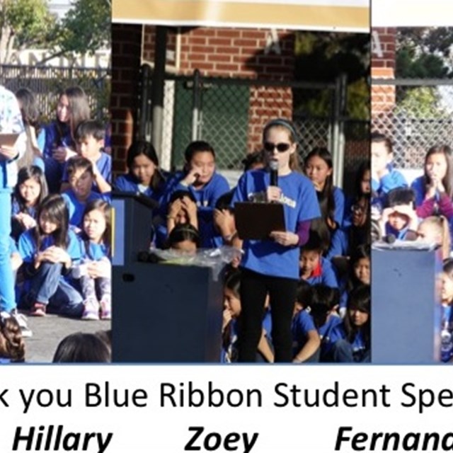 Hillary, Zoey and Fernando do a fabulous job as the student speakers for the Blue Ribbon acceptance celebration!