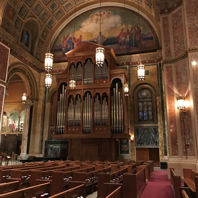 Students learn about the history of this church.