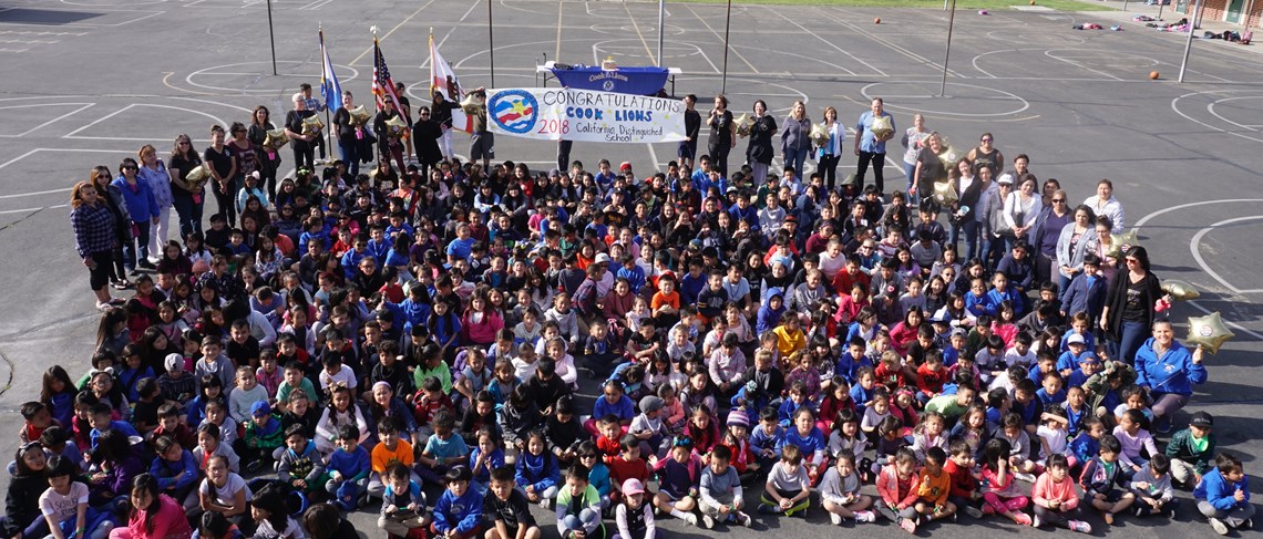 Students celebrate Cook Elementary being named a 2018 California Distinguished School!